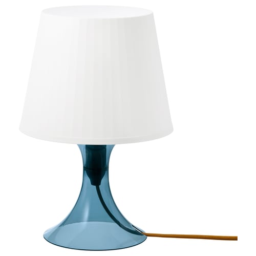 LAMPAN lamp: teal base, white shade. Modern, sleek design. Soft light for cosy mood.