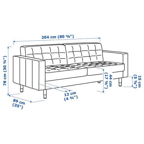Illustration with measurements for the product: LANDSKRONA.