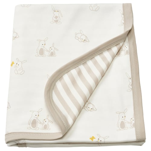 LEN Blanket, white beige/bunny pattern stripe pattern, 80x100 cm