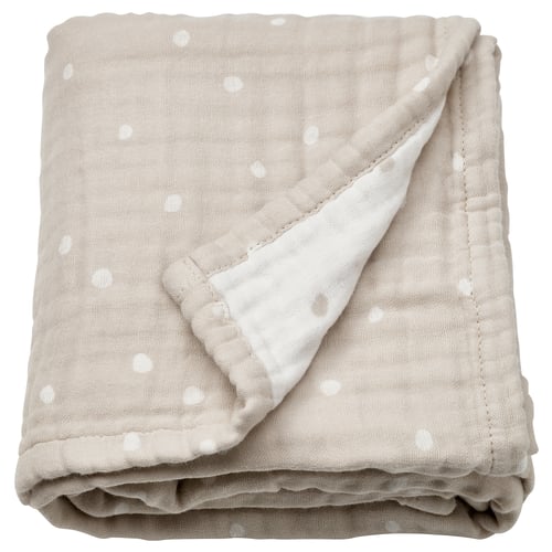 LEN Blanket, white beige/dot pattern muslin, 80x100 cm