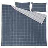 LINDDVÄRGMAL Duvet cover and 2 pillowcases, blue/check, 240x220/50x80 cm