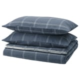 LINDDVÄRGMAL Duvet cover and 2 pillowcases, blue/check, 240x220/50x80 cm