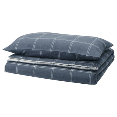 LINDDVÄRGMAL Duvet cover and pillowcase, blue/check, 150x200/50x80 cm