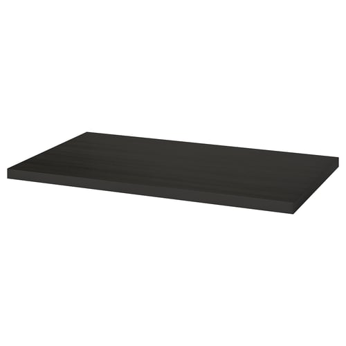 Black rectangular LINNMON table top, flat, made of fibreboard.