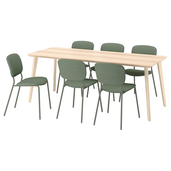 LISABO / VIHALS Table and 6 chairs, ash/green Tibbleby grey-green, 200x78 cm
