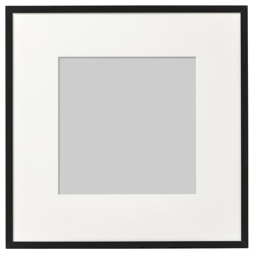 LOMVIKEN black photo frame. Slim metal edge, plastic front. Square shape, minimalist design.