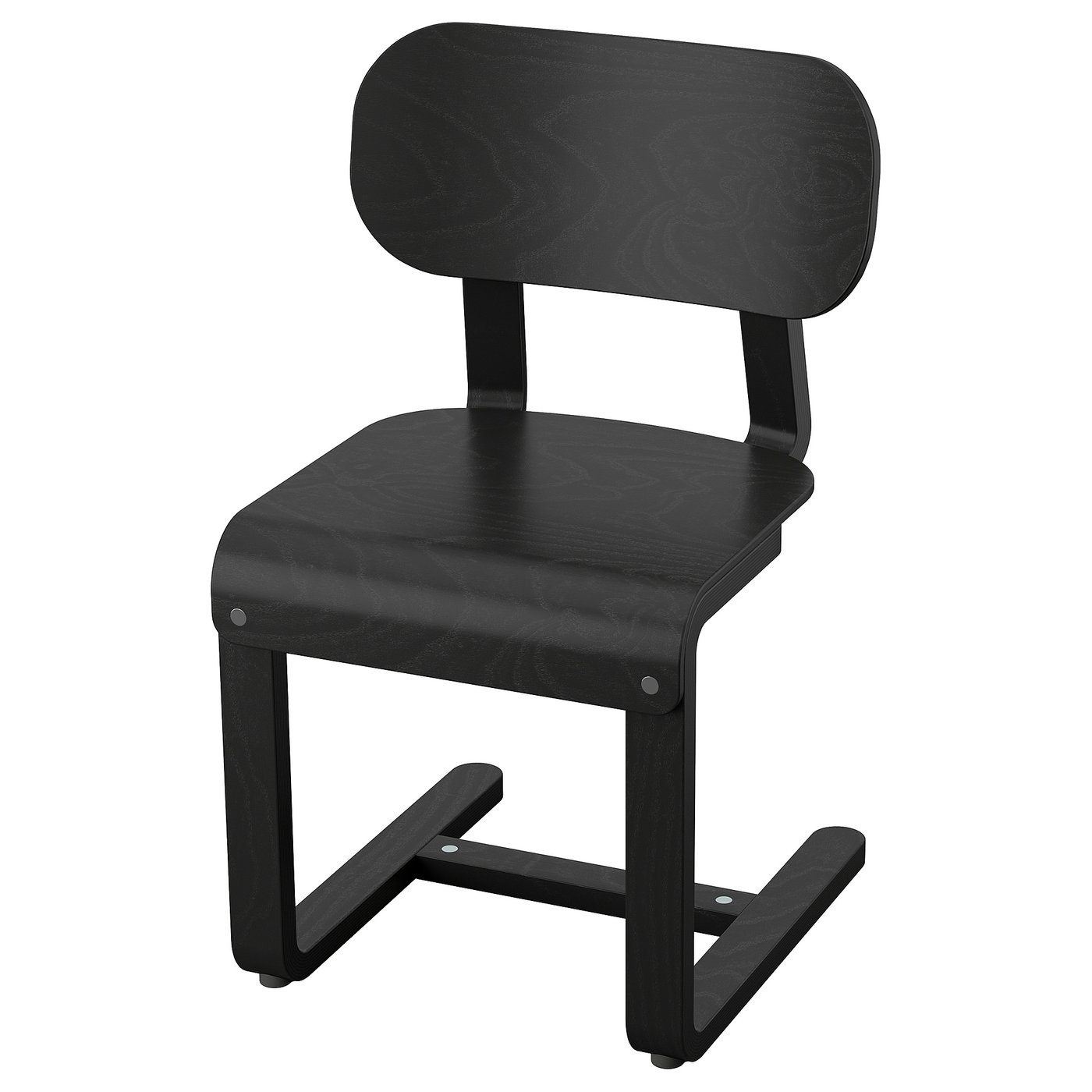 Black cantilever chair, sleek design, birch veneer, minimalist style.