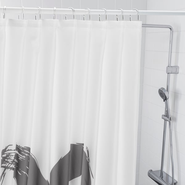 Buy LYKTFIBBLA Shower Curtain, White/Grey Online Oman IKEA