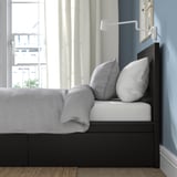 MALM Bed frame, high, w 2 storage boxes, black-brown/Leirsund, 90x200 cm