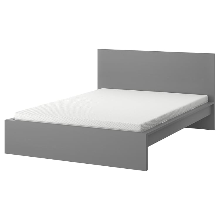 MALM bed frame with mattress, grey stained/Åbygda firm, 140x200 cm IKEA