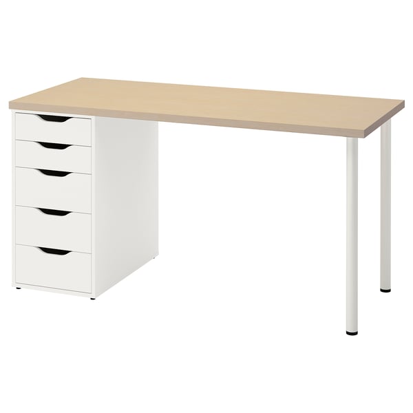 MÅLSKYTT / ALEX Desk, birch/white, 140x60 cm