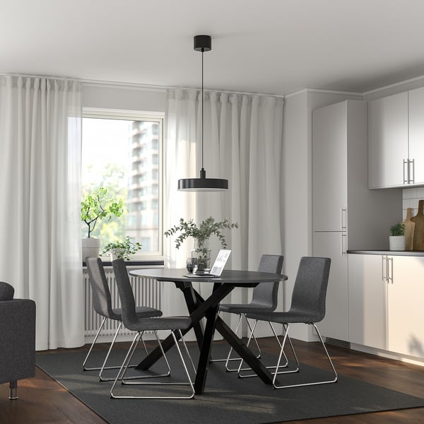 MARIEDAMM / LILLÅNÄS Table and 4 chairs, black marble effect/Gunnared dark grey chrome-plated, 180x100 cm