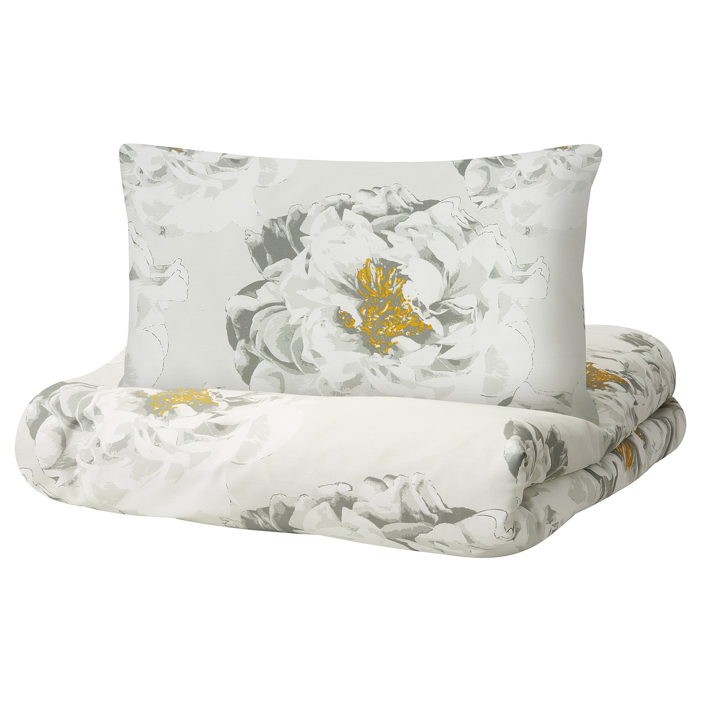 MATTFIBBLA duvet cover and pillowcase, white yellow/flower