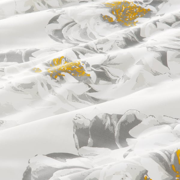 MATTFIBBLA Duvet cover and pillowcase, white yellow/flower, 150x200/50x80 cm