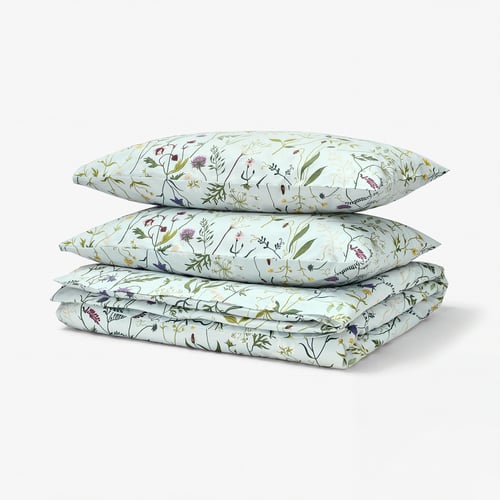 MATTOXBÄR Duvet cover and 2 pillowcases, pale blue/floral pattern, 240x220/50x80 cm
