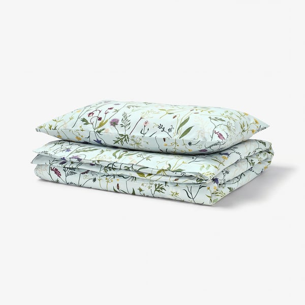 MATTOXBÄR Duvet cover and pillowcase, pale blue/floral pattern, 150x200/50x80 cm