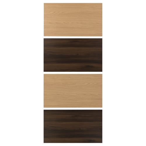 Four rectangular wooden panels in two shades: light beige and dark brown, vertically aligned.