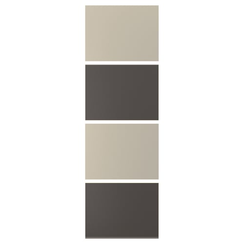 MEHAMN dual-sided panel door in beige and dark grey. Rectangle shape, fiberboard with paper foil.