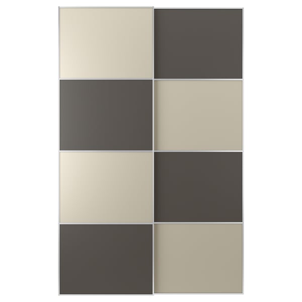MEHAMN Pair of sliding doors, aluminium double sided/dark grey grey-beige, 150x236 cm