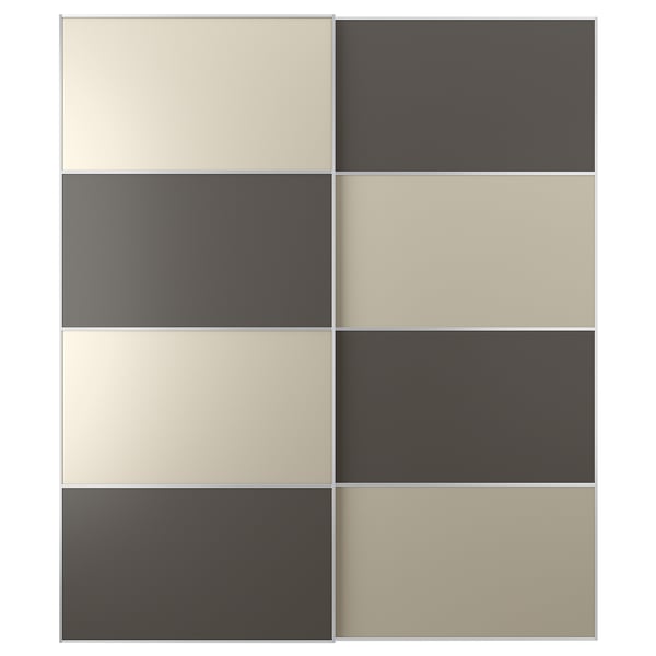MEHAMN Pair of sliding doors, aluminium double sided/dark grey grey-beige, 200x236 cm