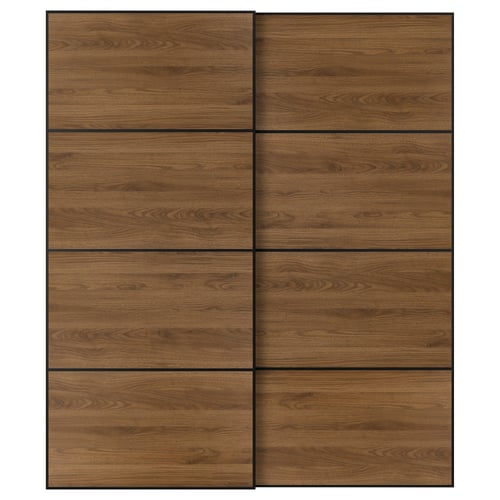 MEHAMN wooden panels. A set of twelve brown rectangular slats, designed for sliding doors, displaying natural wood grain pattern.