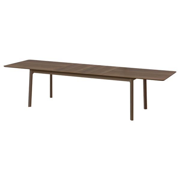 Modern wooden dining table, brown colour, rectangle shape, clean design.