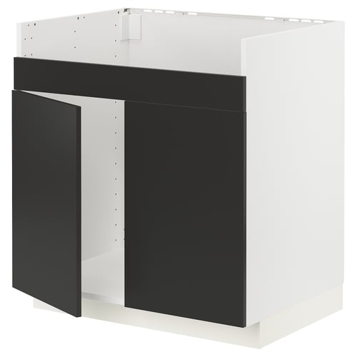 Modern kitchen cabinet from METOD system with black nickel fronts. Sleek, rectangular design combining black and white colours.