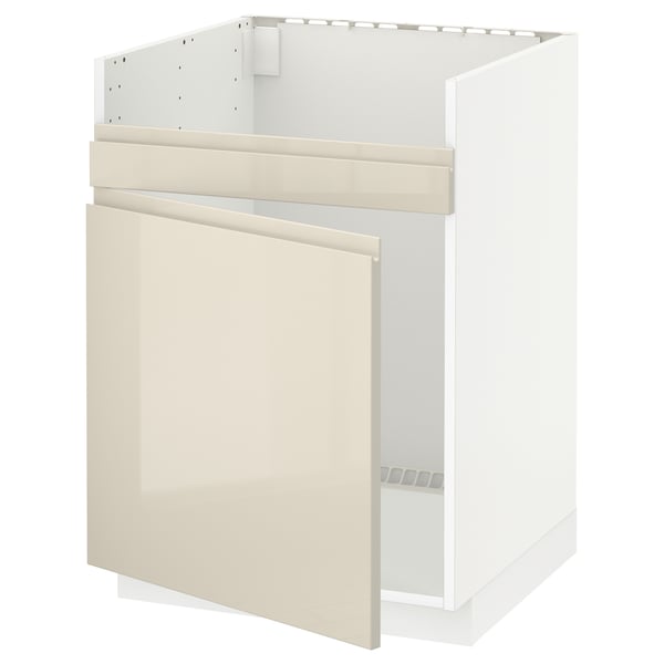 METOD Base cab f HAVSEN single bowl sink, white/Voxtorp high-gloss light beige, 60x60 cm