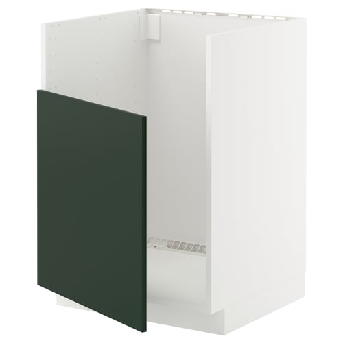 White METOD kitchen cabinet with dark green door.