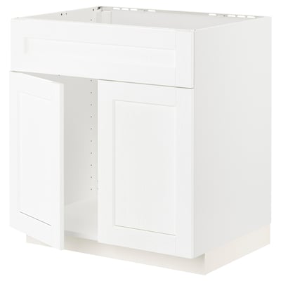 White METOD kitchen unit, square with flat panel design, made of particleboard & fiberboard.