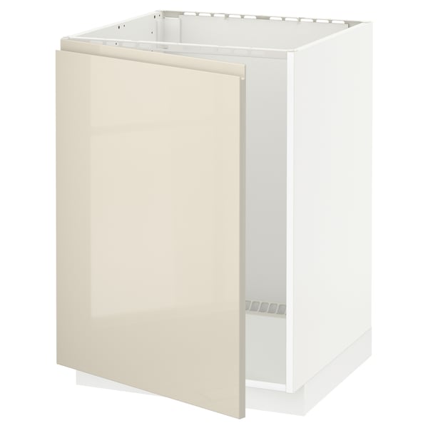 METOD Base cabinet for sink, white/Voxtorp high-gloss light beige, 60x60 cm