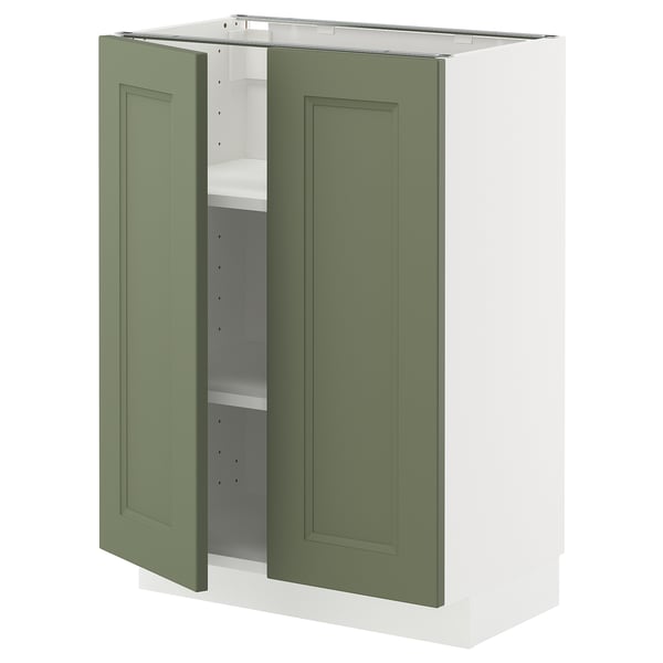 METOD Base cabinet with shelves/2 doors, white/Axstad grey-green, 60x37 cm