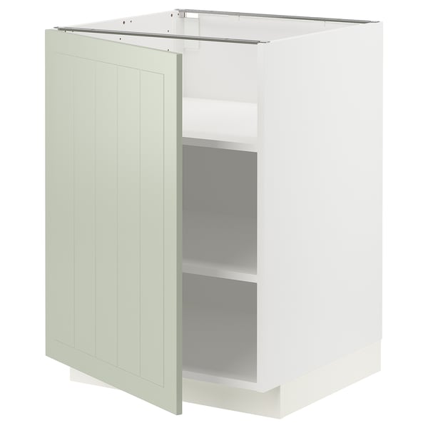 Green wooden METOD kitchen cabinet with 2 shelves.