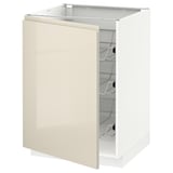 METOD Base cabinet with wire baskets, white/Voxtorp high-gloss light beige, 60x60 cm