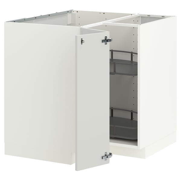 METOD Corner base cabinet with carousel, white/Aspudden light grey, 88x88 cm