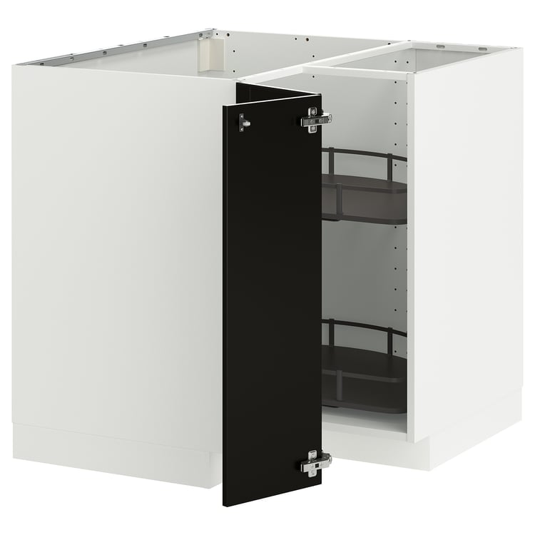 METOD corner base cabinet with carousel, white/Bodbyn black, 88x88 cm ...