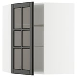 METOD Corner wall cab w shelves/glass dr, white/Bodbyn black, 68x80 cm