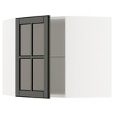 METOD Corner wall cab w shelves/glass dr, white/Bodbyn black, 68x60 cm