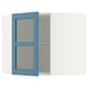 METOD Corner wall cab w shelves/glass dr, white/Lerhyttan blue, 68x60 cm