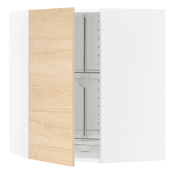 METOD Corner wall cabinet with carousel, white/Askersund light ash effect, 68x80 cm
