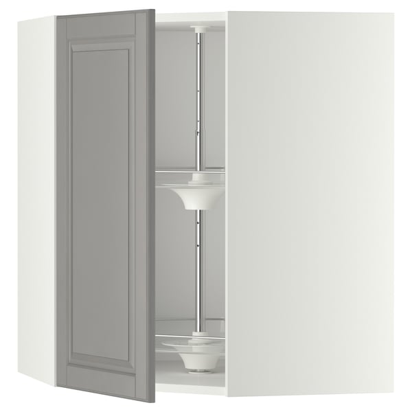 METOD Corner wall cabinet with carousel, white/Bodbyn grey, 68x80 cm