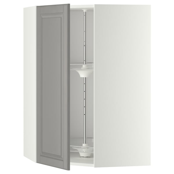 METOD Corner wall cabinet with carousel, white/Bodbyn grey, 68x100 cm