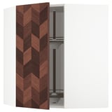 METOD Corner wall cabinet with carousel, white Hasslarp/brown patterned, 68x80 cm