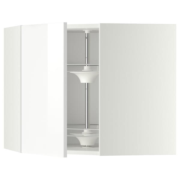 METOD Corner wall cabinet with carousel, white/Ringhult white, 68x60 cm