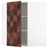 METOD Corner wall cabinet with shelves, white Hasslarp/brown patterned, 68x80 cm