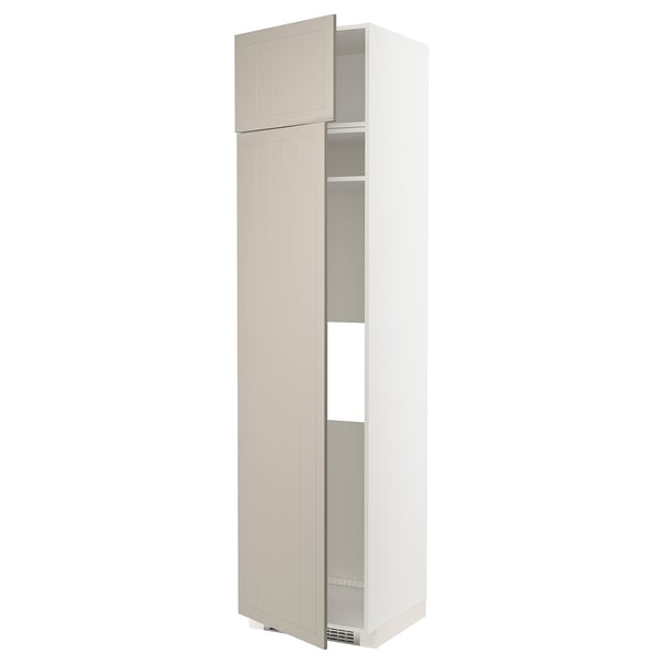 METOD Hi cab f fridge or freezer w 2 drs, white/Stensund beige, 60x60x240 cm