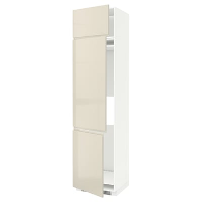 METOD High cab f fridge/freezer w 3 doors, white/Voxtorp high-gloss light beige, 60x60x240 cm