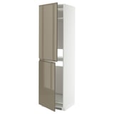 METOD High cabinet for fridge/freezer, white/Voxtorp high-gloss dark grey-brown, 60x60x220 cm