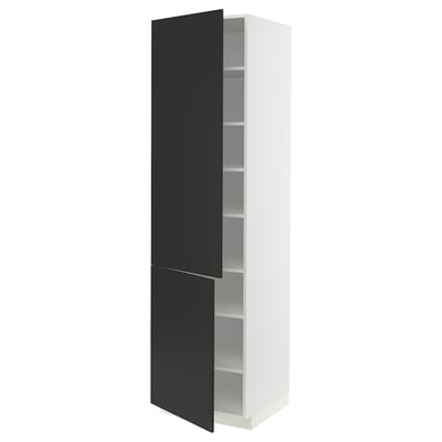 Black and white METOD kitchen cabinet with adjustable shelf, l-shape design.