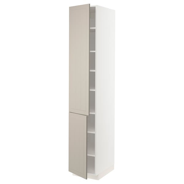 METOD High cabinet with shelves/2 doors, white/Stensund beige, 40x60x220 cm
